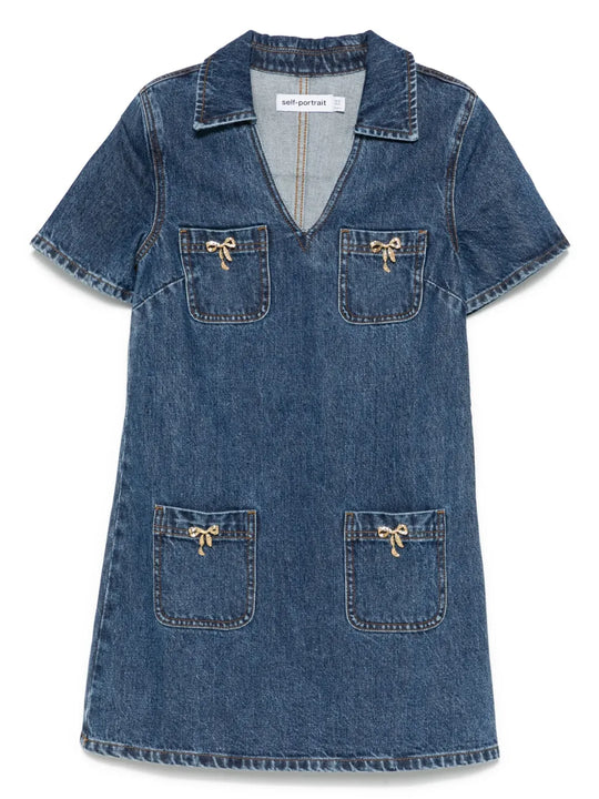 Abito In Denim Blu Con Scollo A V Da Donna