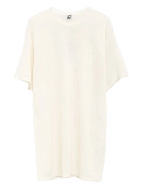 T-Shirt Dalla Vestibilità Comoda Crema, Maniche Corte, Scollo Rotondo, Orlo Dritto, Silhouette Comoda Composizione Lyocell 90%, Cashmere 10% Id 253wrt0531ya0079