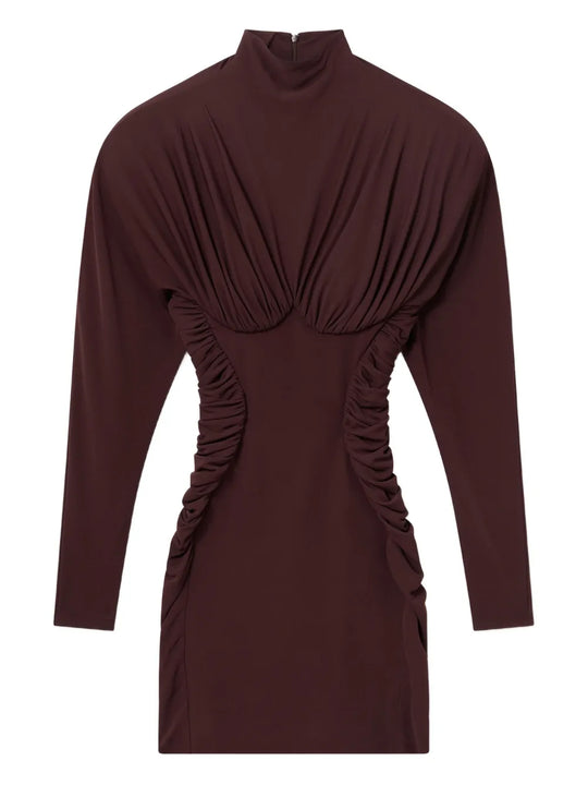 Abito Corto A Collo Alto Con Ruches