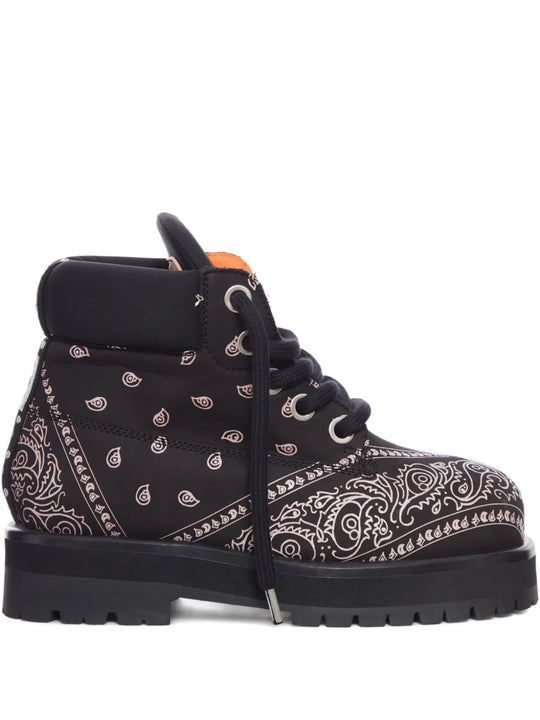 Bandana-Print Lace-Up Boots