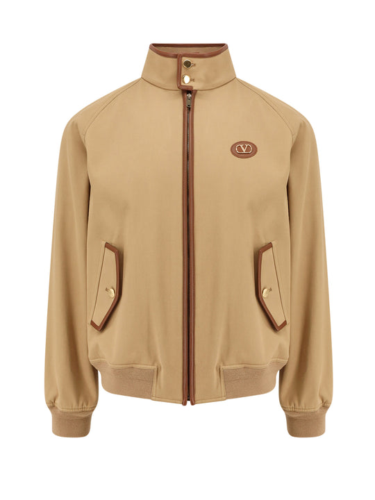 Cotton Jacket With Leather Profiles