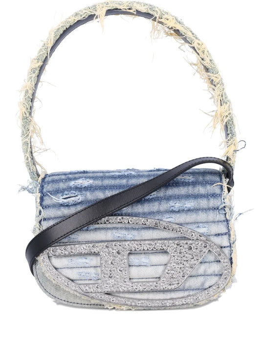 Borsa A Spalla 1dr Denim Con Cristalli