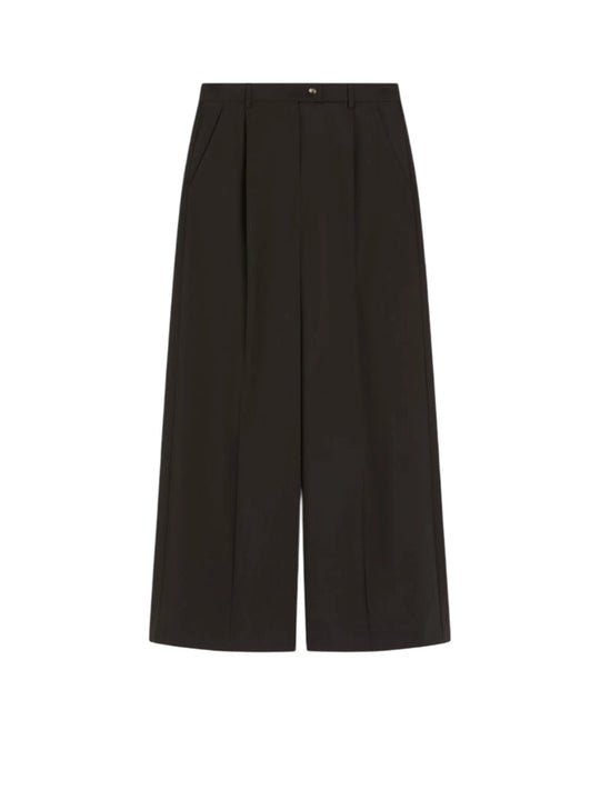 Pantalone Oversize In Lana Stretch - Marrone Scuro