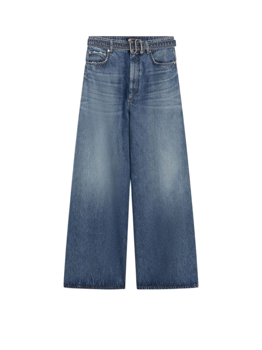 Jeans Oversize Con Cintura - Blu Notte