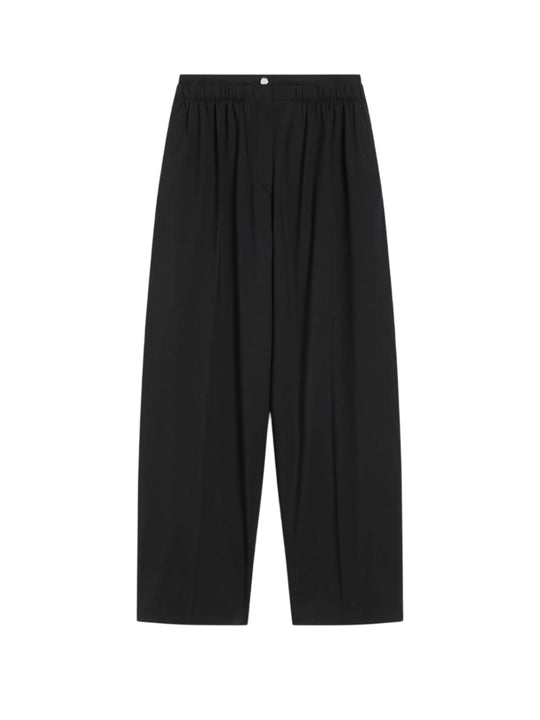 Pantalone Ampio In Lana Stretch - Nero