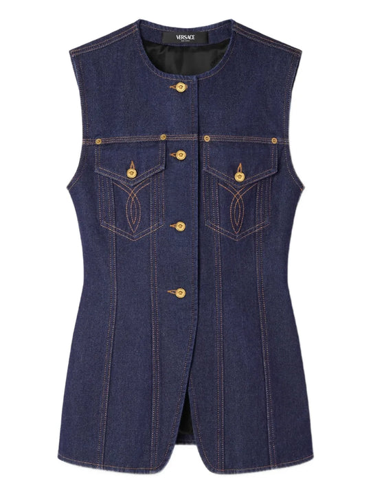 Gilet Denim Con Bottoni