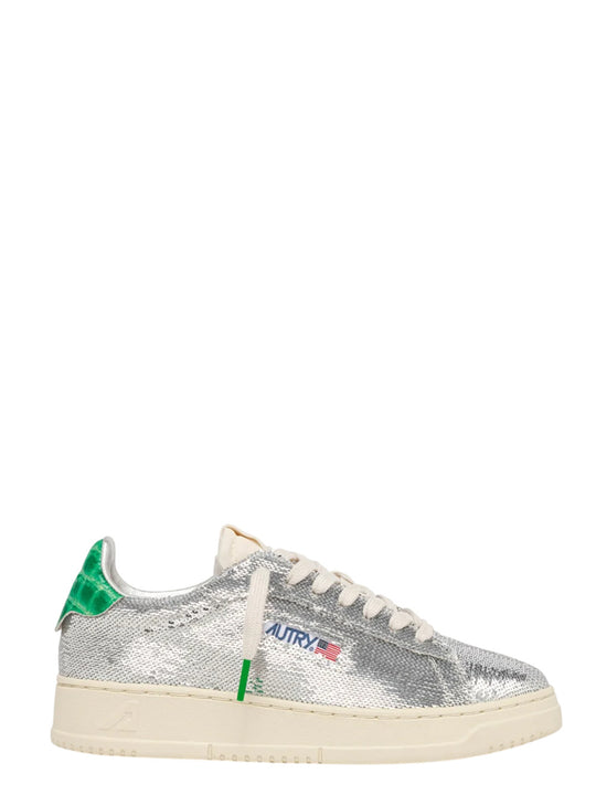 Sneakers Dallas Low `Sparkling` In Paillettes Argento E Verde