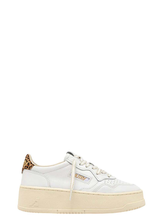 Sneakers Medalist Platform In Pelle Bianco E Leopard