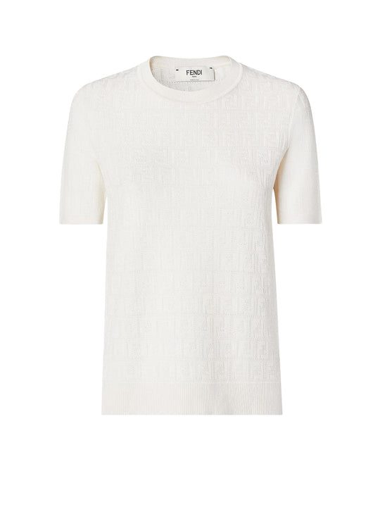 Cotton Blend T-Shirt With All-Over Ff Logo