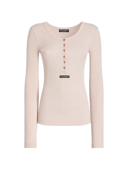 T-Shirt Serafino In Cotone A Costine