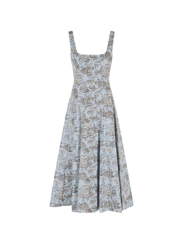 Abito Midi In Tela Con Scollo Quadrato Wells