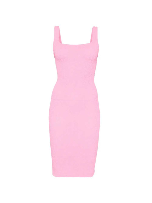 Vestido midi ajustado con escote cuadrado y textura