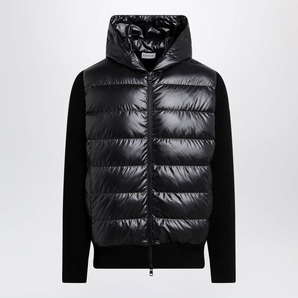 Black Padded Wool Zip-Up Hoodie