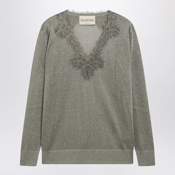 Viscose-Blend Lace V-Neck Sweater