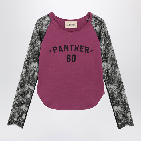 Cyclamen Panther 60 T-Shirt With Black Lace Sleeves