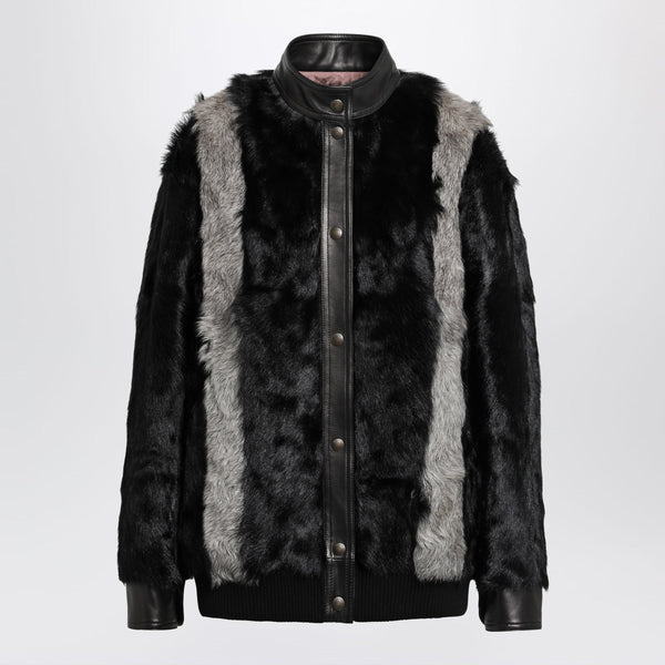 Black/Grey Shearling And Leather Jacket