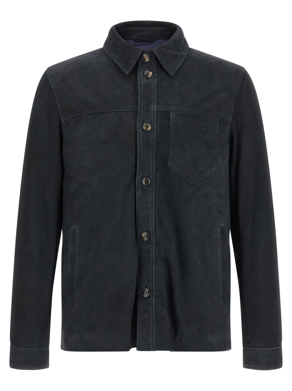 Suede Overshirt Puffer Jackets Blu