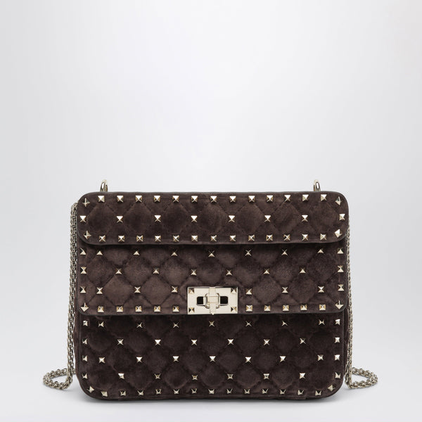 Rockstud Spike Medium Brown Suede Shoulder Bag