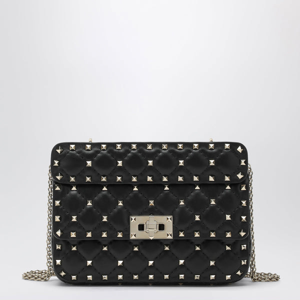 Mini Rockstud Spike Top Handle Bag In Black Leather