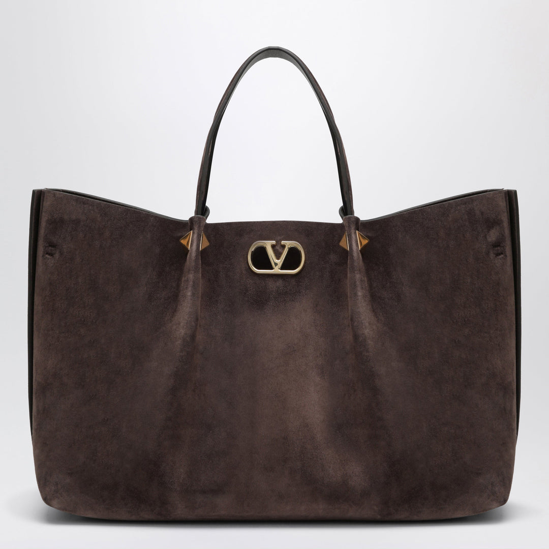 Valentino Garavani Large Rockstud Braune Ebony Suede Shopping Bag