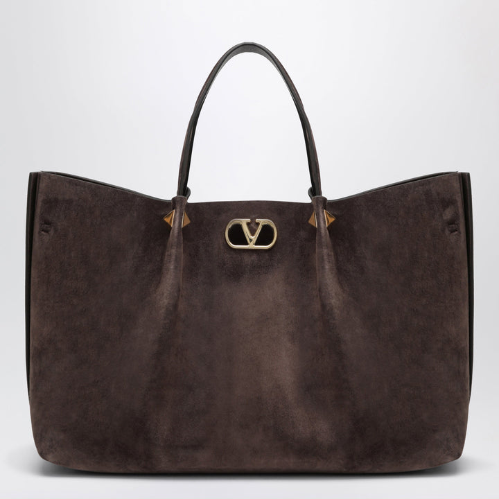 Valentino Garavani Large Rockstud Braune Ebony Suede Shopping Bag