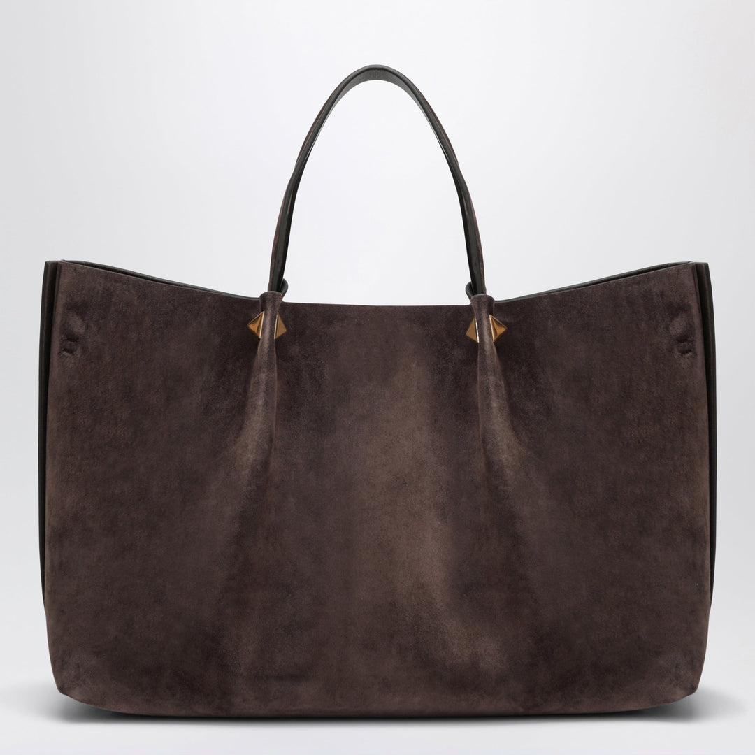 Valentino Garavani Large Rockstud Braune Ebony Suede Shopping Bag