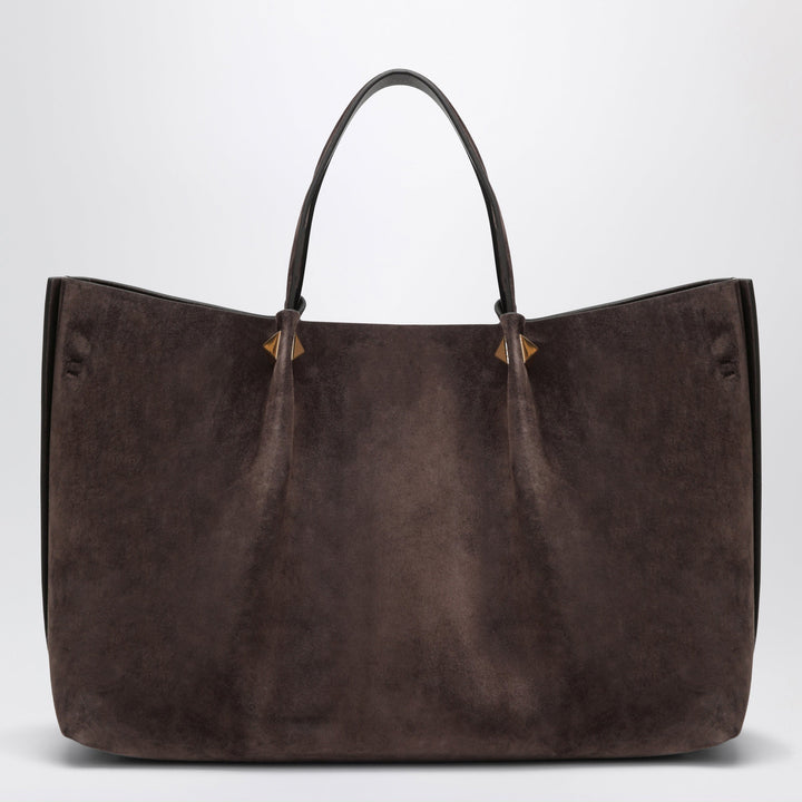 Valentino Garavani Large Rockstud Braune Ebony Suede Shopping Bag