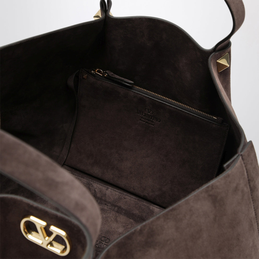 Valentino Garavani Large Rockstud Braune Ebony Suede Shopping Bag