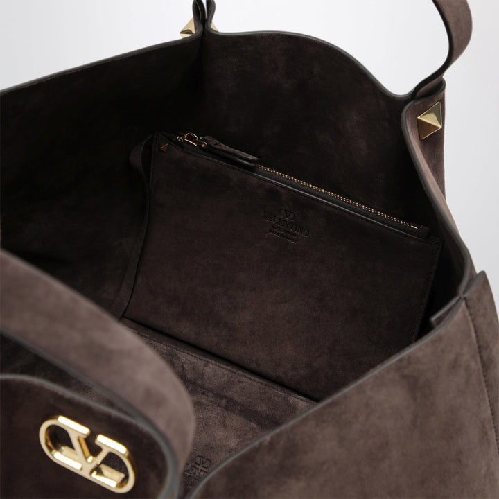 Valentino Garavani Large Rockstud Braune Ebony Suede Shopping Bag
