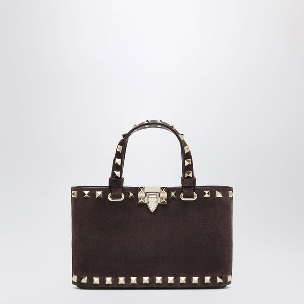 Rockstud Mini Shopping Bag In Brown Suede