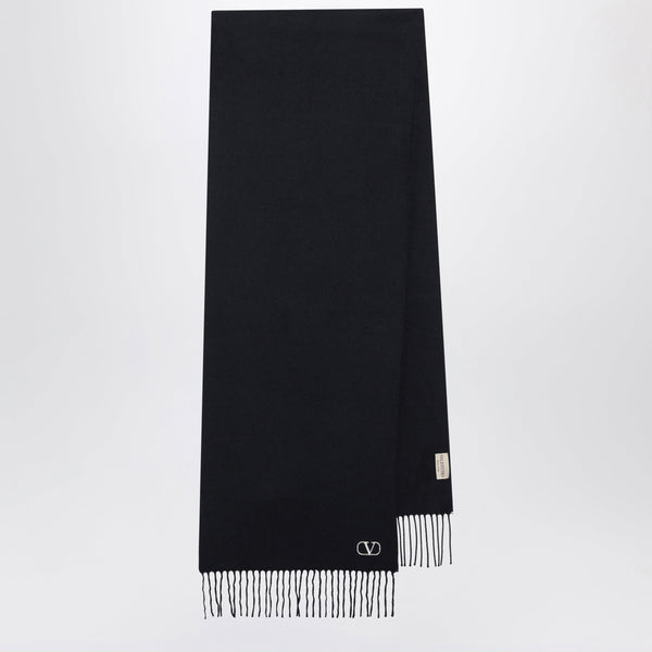 Navy Blue Scarf With V Logo Embroidery