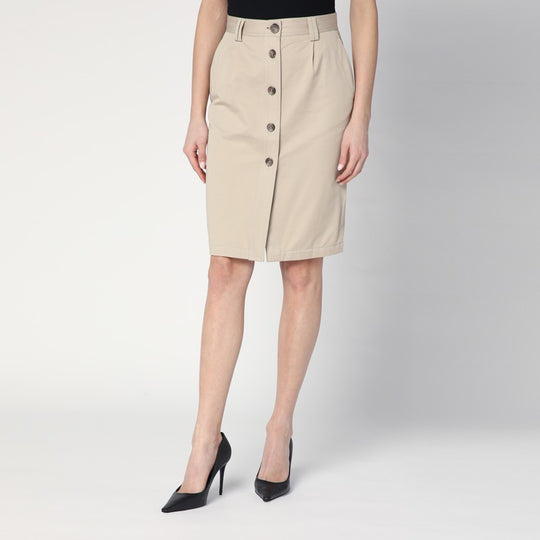 Beige Buttoned Pencil Skirt