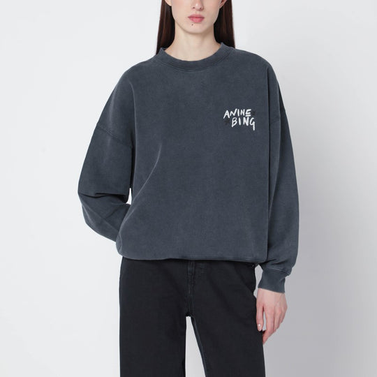 Black Washed Oversized Sweatshirt With Logo