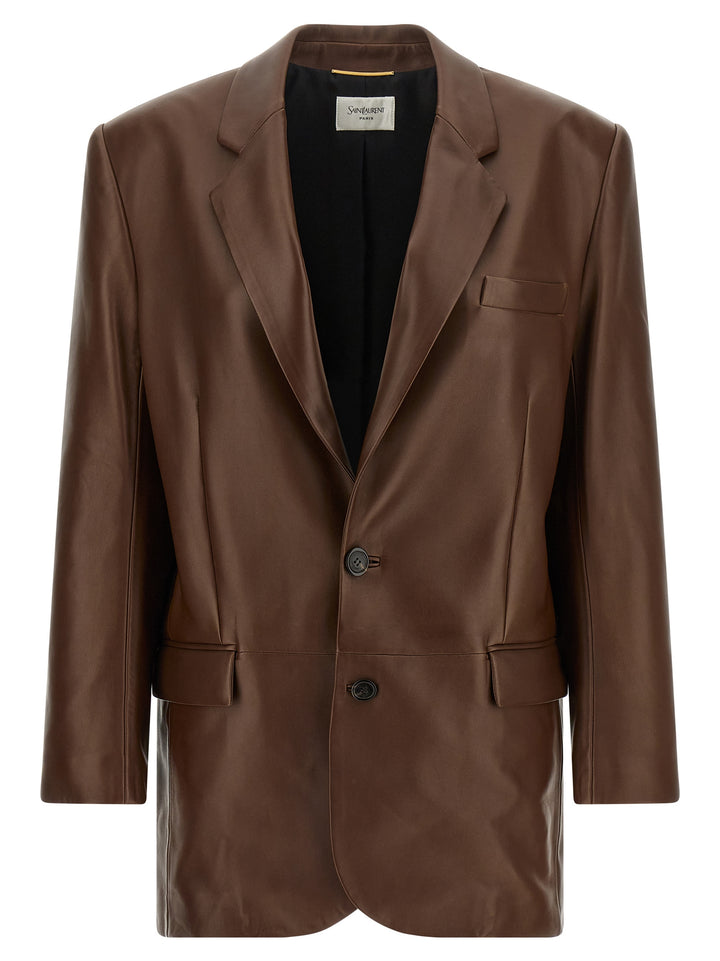 Saint Laurent Leather Blazer BlazerS - Marrone | d92bb009756e10dc119d0e83d8b471de82c58820