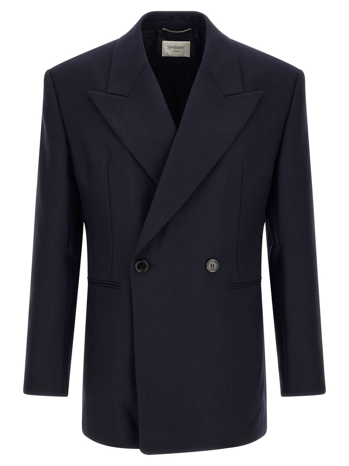 Saint Laurent Felted Wool Gabardine  Jacket Blazer - Blu | 2485a2c48cfb1e34a3528b79a080a372ea6ccfa2