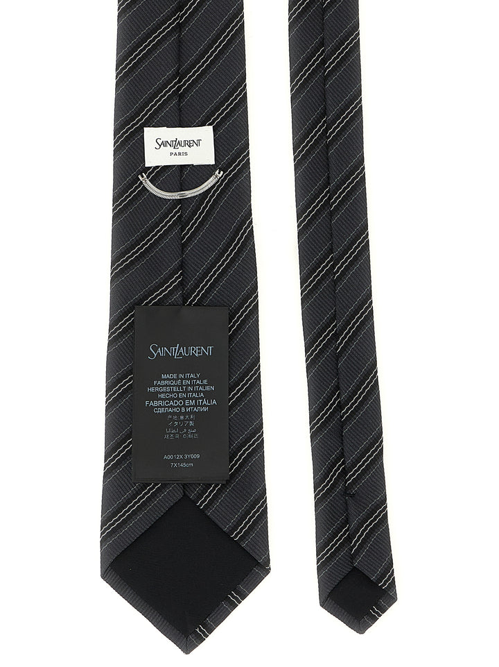Saint Laurent Striped Tie Cravatte - Grigio | d3e55ccd3cba25e280f73818f837cba789cfbdca