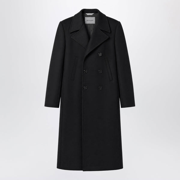 Long Double-Face Tailored Coat In Black Cotton