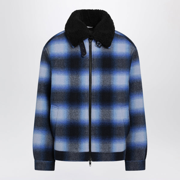 Plaid Wool Flannel Bomber Jacket In Blue/Black
