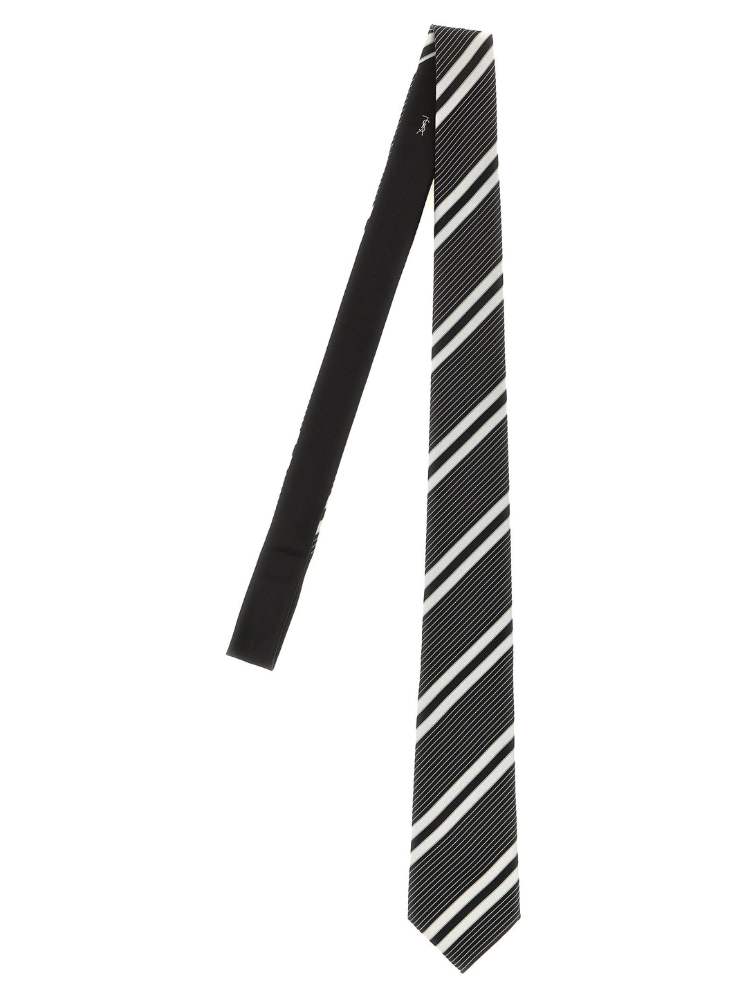 Saint Laurent Jacquard Diagonal Striped Tie Cravatte - Bianco/Nero | 1e821107018e7f7a80e9d89ff3e4e523437c3c27