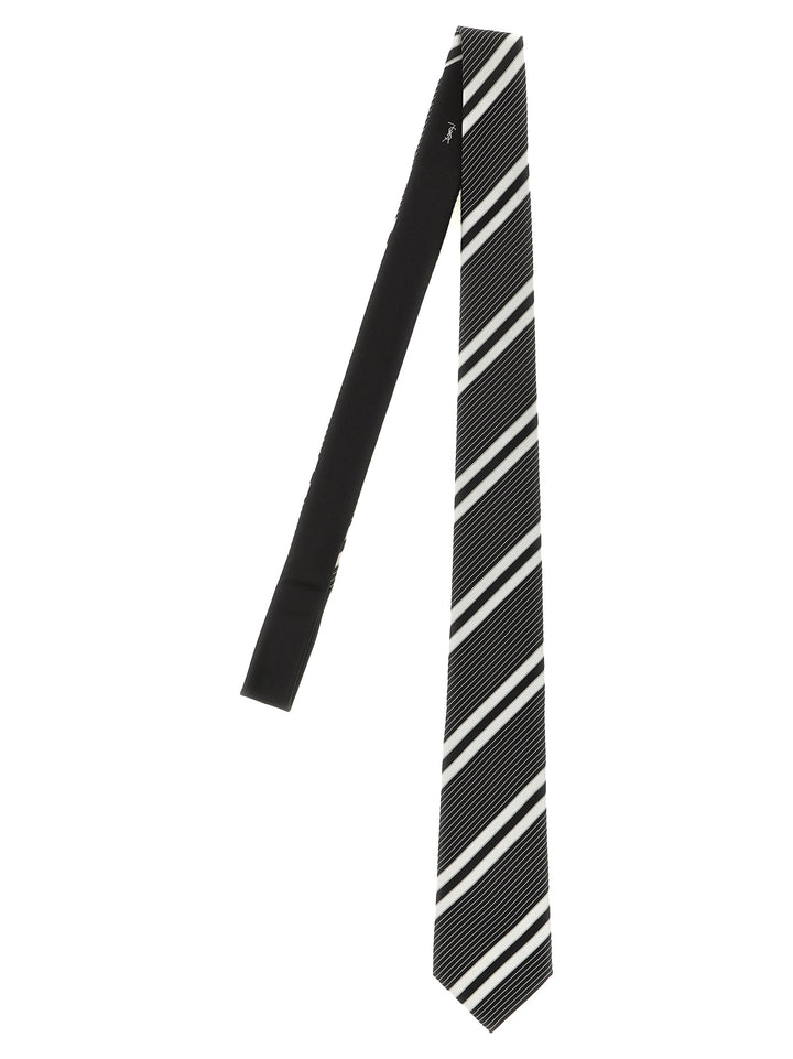 Saint Laurent Jacquard Diagonal Striped Tie Cravatte - Bianco/Nero | 1e821107018e7f7a80e9d89ff3e4e523437c3c27