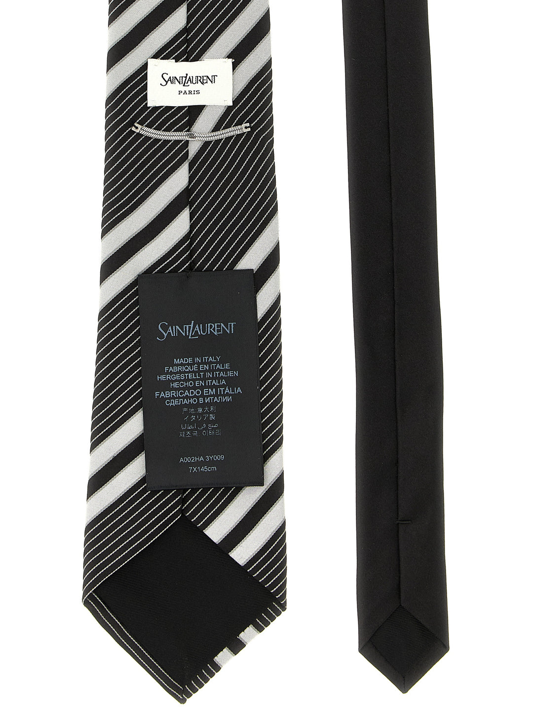 Saint Laurent Jacquard Diagonal Striped Tie Cravatte - Bianco/Nero | 628b8fec05732ff005e831400fb8278d8dc5eff8
