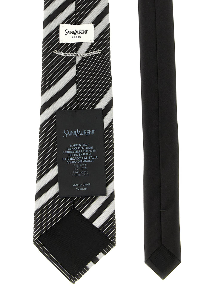Saint Laurent Jacquard Diagonal Striped Tie Cravatte - Bianco/Nero | 628b8fec05732ff005e831400fb8278d8dc5eff8