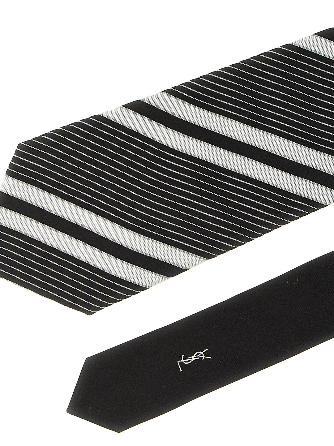 Saint Laurent Jacquard Diagonal Striped Tie Cravatte - Bianco/Nero | 526d1c2fdee2795139fd163e0ecf2407b29ce024