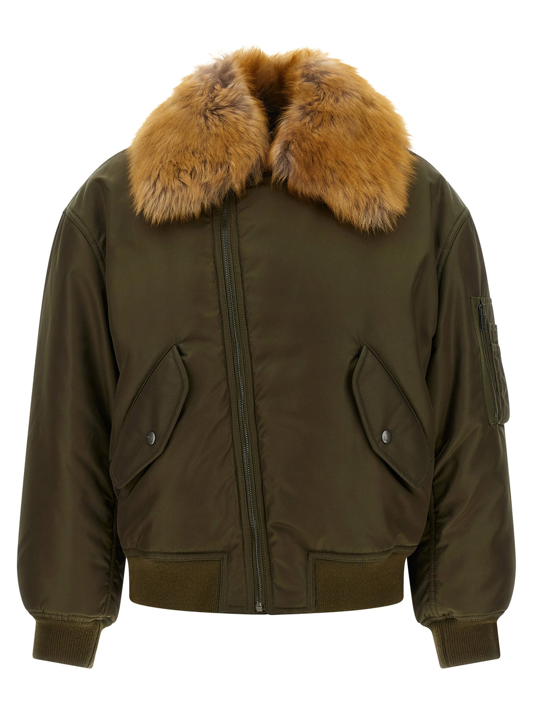 Saint Laurent Removable Shearling Neck Bomber Jacket Puffer Jackets - Verde | d8a7548a1df5def013598d98f176bfabce040305