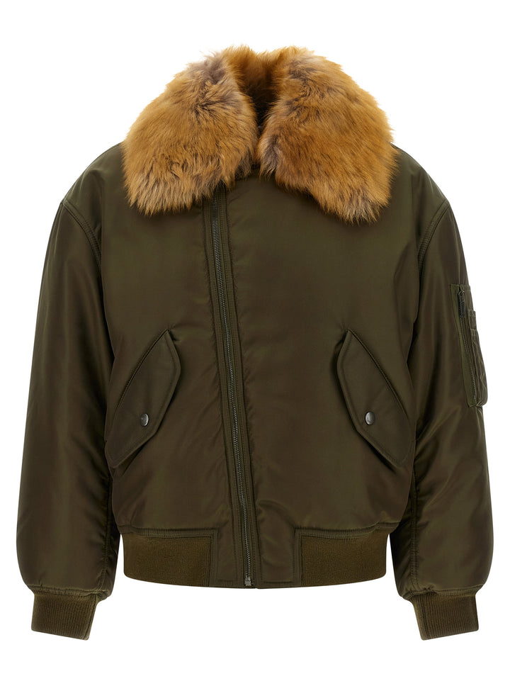 Saint Laurent Removable Shearling Neck Bomber Jacket Puffer Jackets - Verde | d8a7548a1df5def013598d98f176bfabce040305
