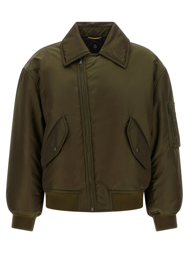 Saint Laurent Removable Shearling Neck Bomber Jacket Puffer Jackets - Verde | 1cbf7f7e4ae180d89005317981c752f907a89703