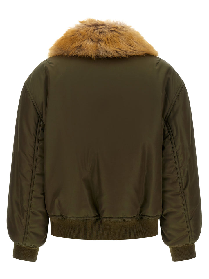 Saint Laurent Removable Shearling Neck Bomber Jacket Puffer Jackets - Verde | 8c1284621cbb9ee1f051c33befd97e145807b19c