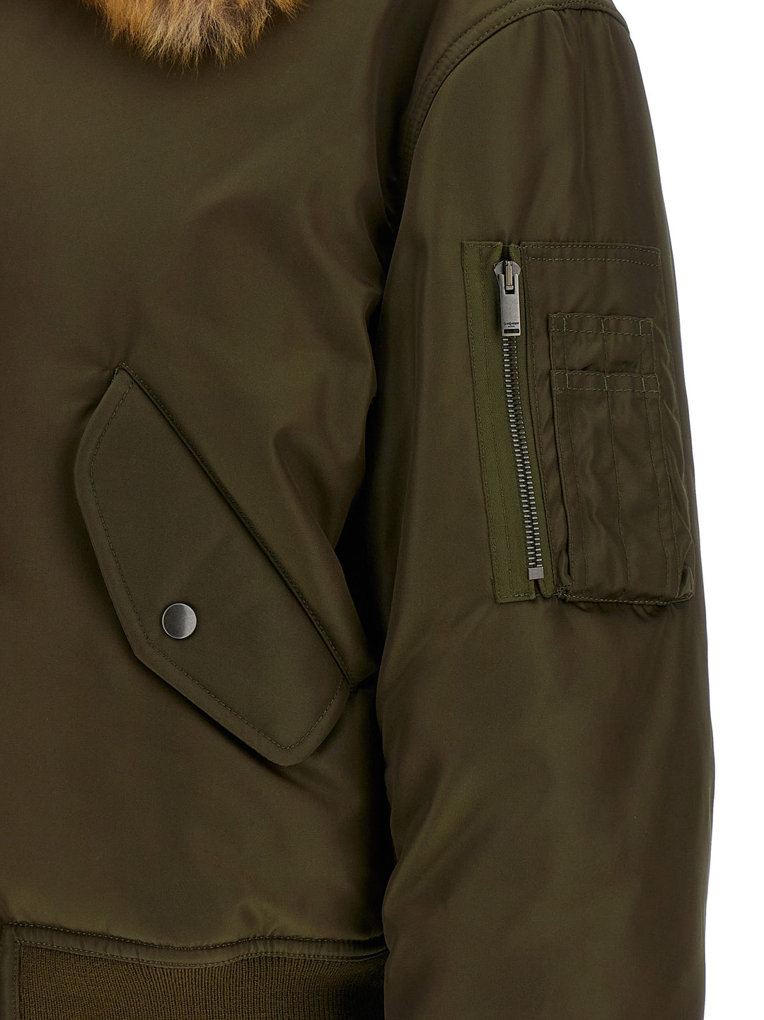 Saint Laurent Removable Shearling Neck Bomber Jacket Puffer Jackets - Verde | 1aadffe04f6c84e37584fdc26cbf713009ab5de4