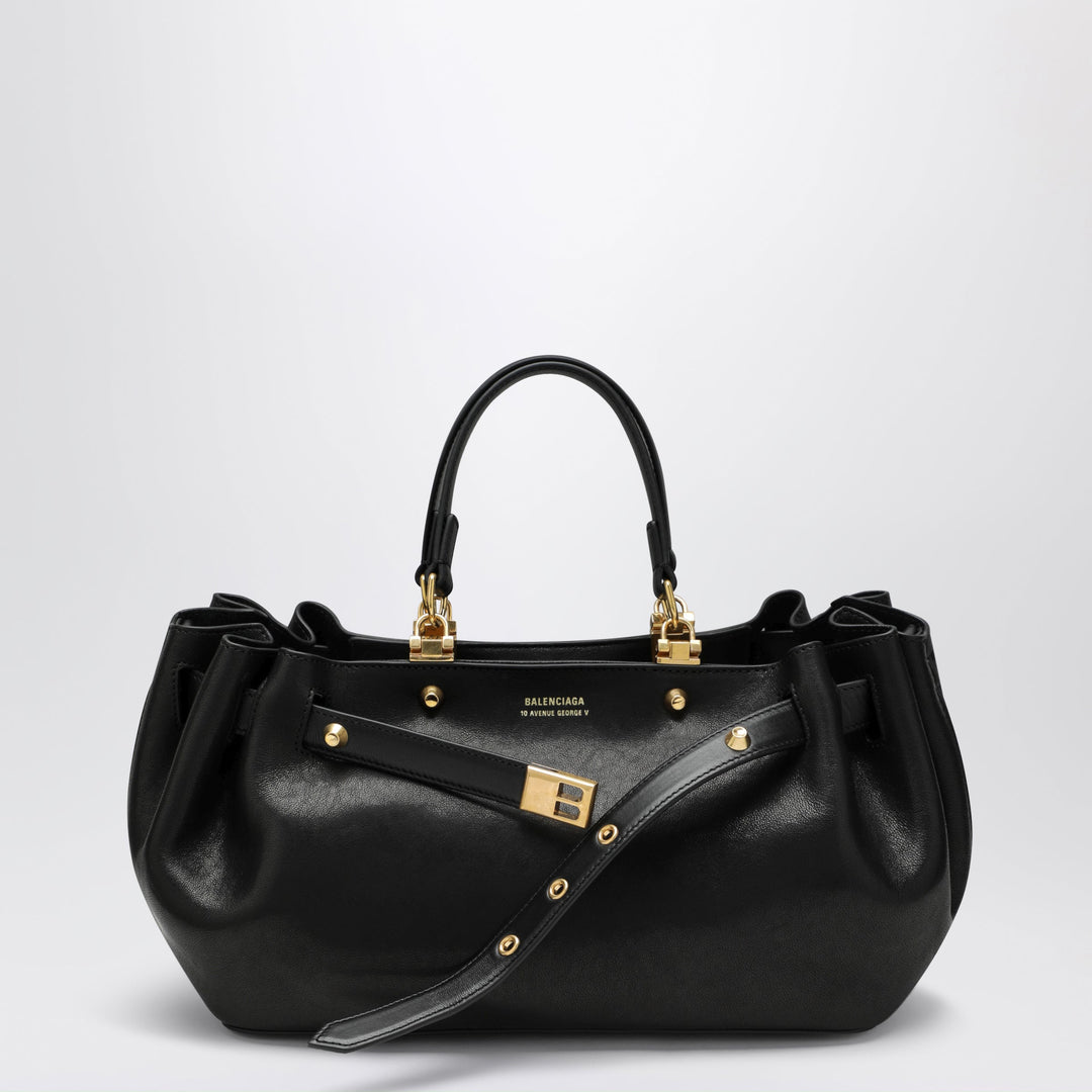 Balenciaga Small Schwarze Lederhandtasche Fan Carry All