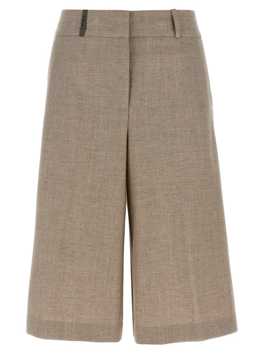 Micro Houndstooth Long Bermuda Shorts Bermuda E Short Beige